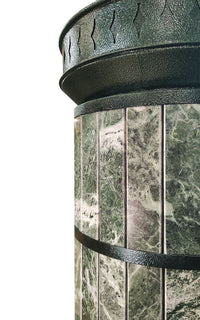Macro detail of polished green serpentine stone texture showing natural veining and dark green metal bands